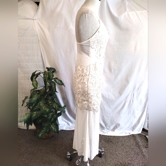 ENTRY Lace sheath Dress, long, drop back, spaghetti straps, Ivory,  Satin,  L - Picture 4 of 11